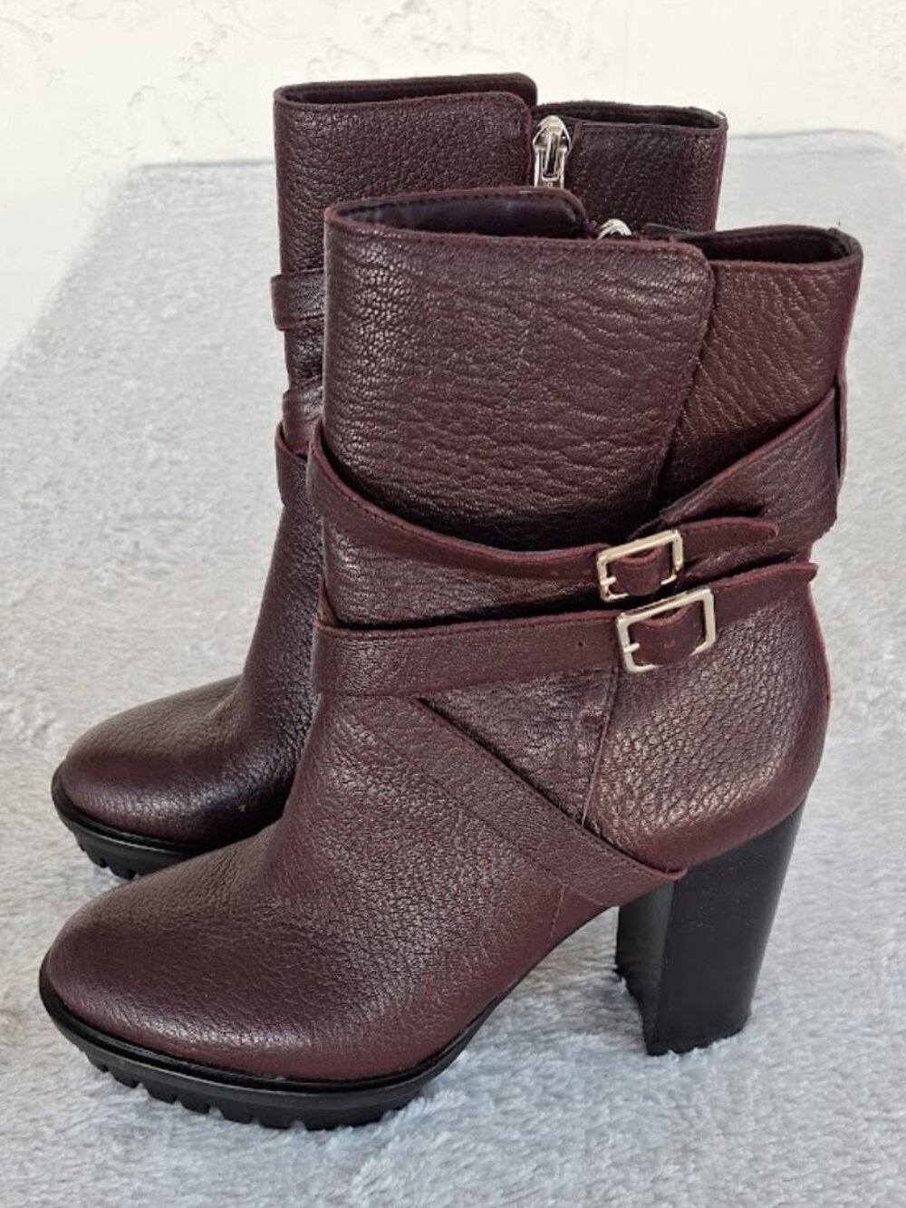 Vince Camuto Elisen NWT Burgundy Leather Moto Bikercore Lug Sole Ankle Boots 8M